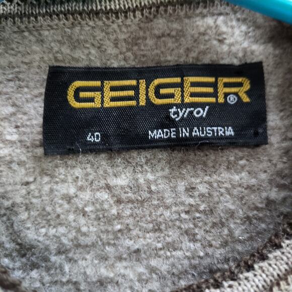 Vintage Geiger Cardigan Sweater Womens 40 Tan Pewter Button Up Boiled Wool - Picture 5 of 8